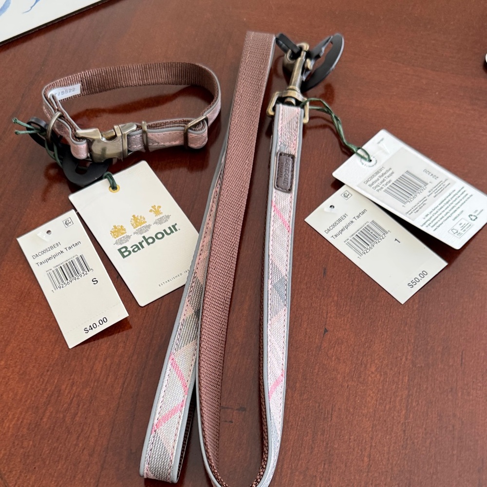 Barbour Taupe and Pink Tartan Dog Collar